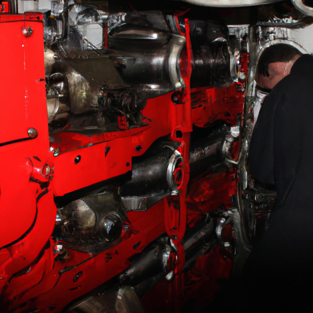 Person working on submarine engine
