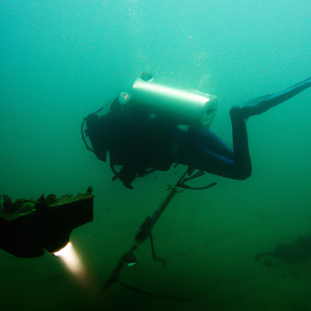 Person operating sonar equipment underwater