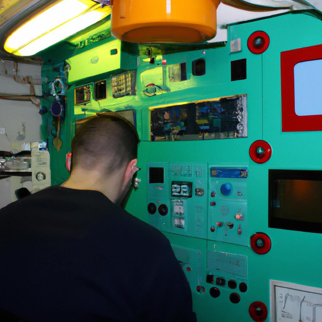 Person operating submarine communication equipment